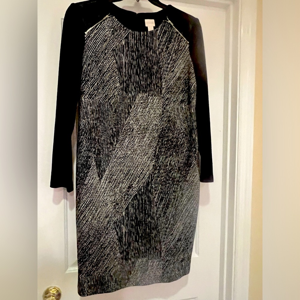 Chicos Size 1.5 Edgy Dress Black “Leather” Accents